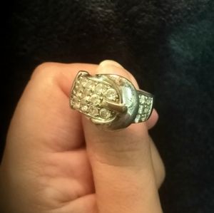 2/$10 Silver Tone & Rhinestone Belt Buckle Ring